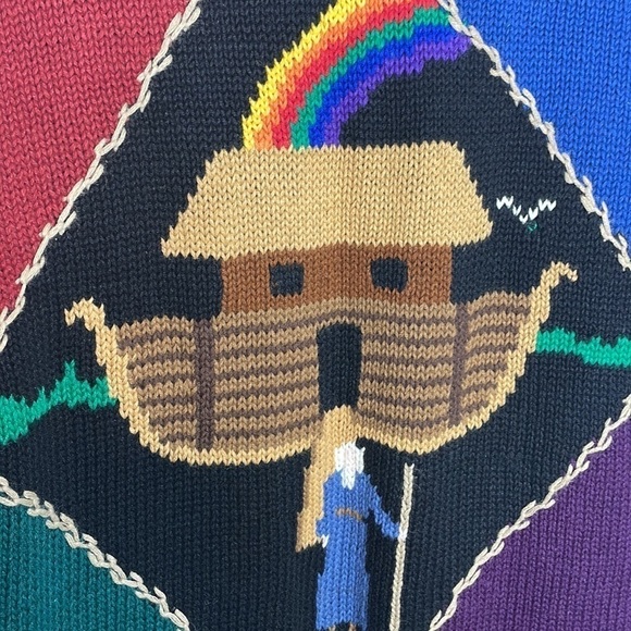 Vintage Granny Design Options AOP Noah’s Ark Sweater Wool Blend Size Large - Picture 6 of 7
